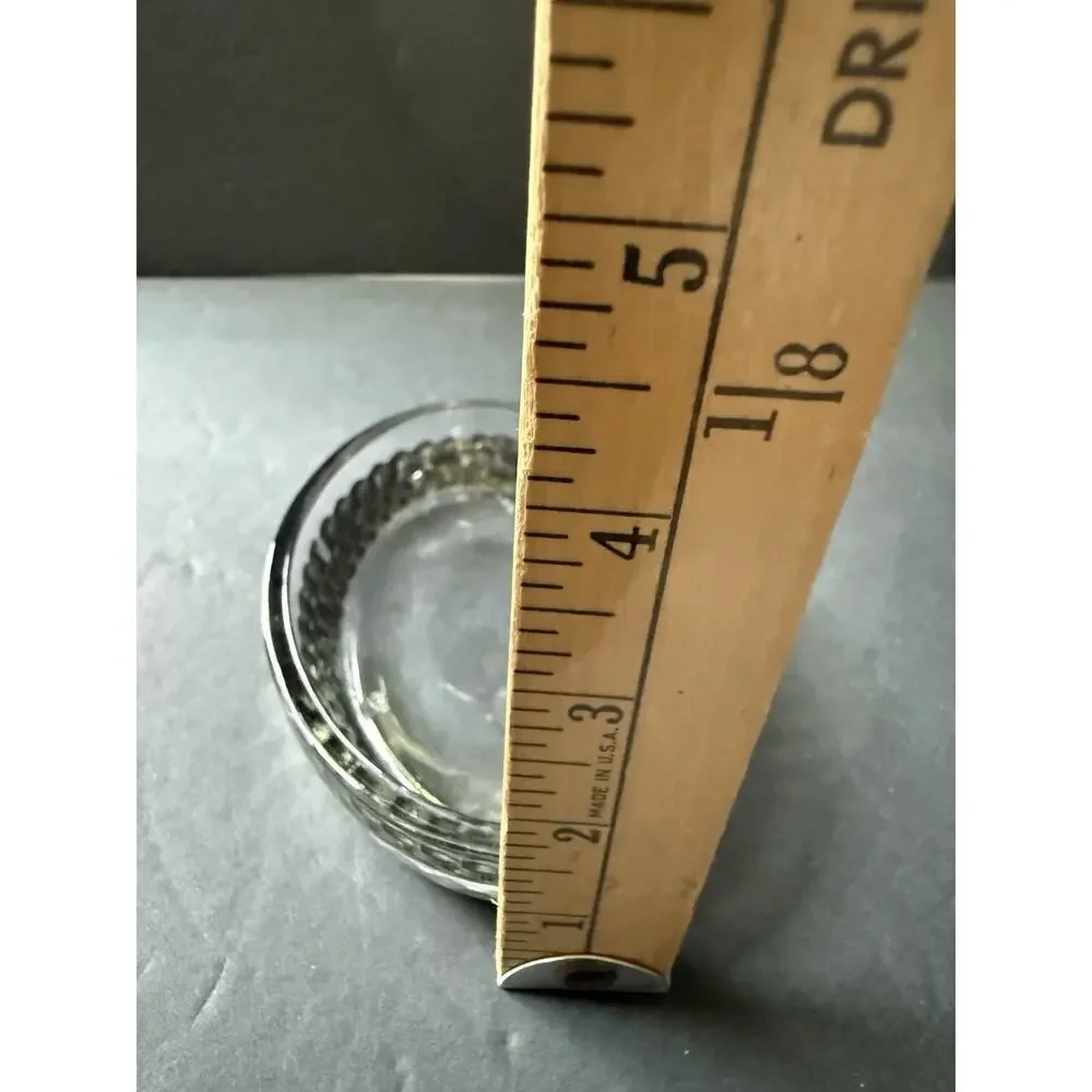 Glass Oval Soap Trinket Dish Silver Foil Trim Clear Minimalist